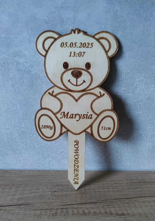 Topper na narodziny dziecka w kształcie misia